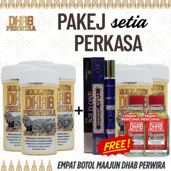 MEGA PROMO - PAKEJ PERKASA (4 botol + FREE 3 majun + FREE 2 Minyak Dhab + FREE 2 Perfume Pheromone)